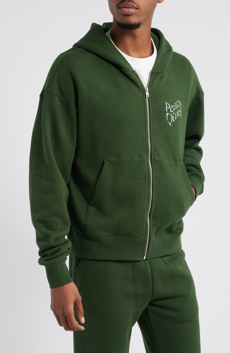 Museum of Peace & Quiet Warped Logo Pigment Dyed Zip Hoodie, Alternate, color, 