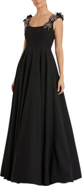 Mac Duggal Crepe Sleeveless Ballgown With Rhinestone Flowers
