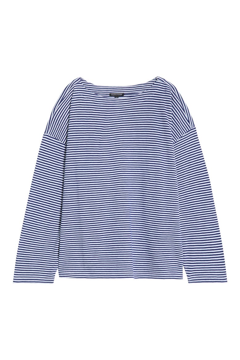 Striped Bateau Neck Boxy Organic Cotton Top, Alternate, color, INFINITY