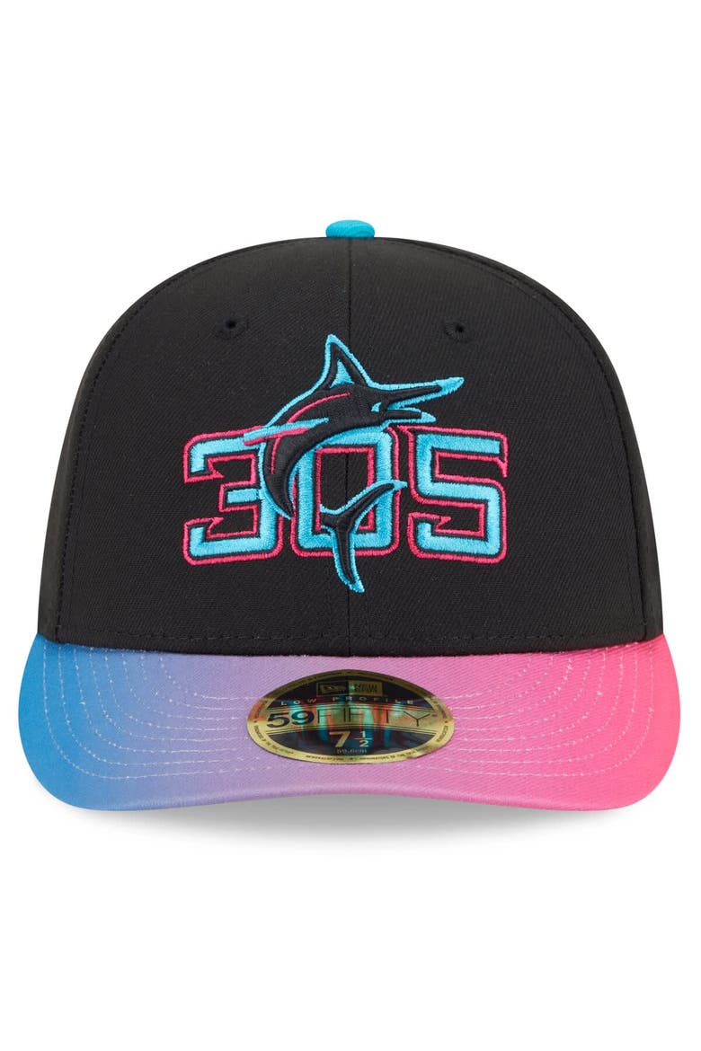Men's New Era Black/Pink Miami Marlins 2025 City Connect Low Profile 59FIFTY Fitted Hat, Alternate, color, Black