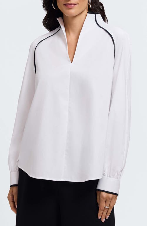 Foxcroft Daphne Contrast Piping Stretch Cotton Blend Pullover In White