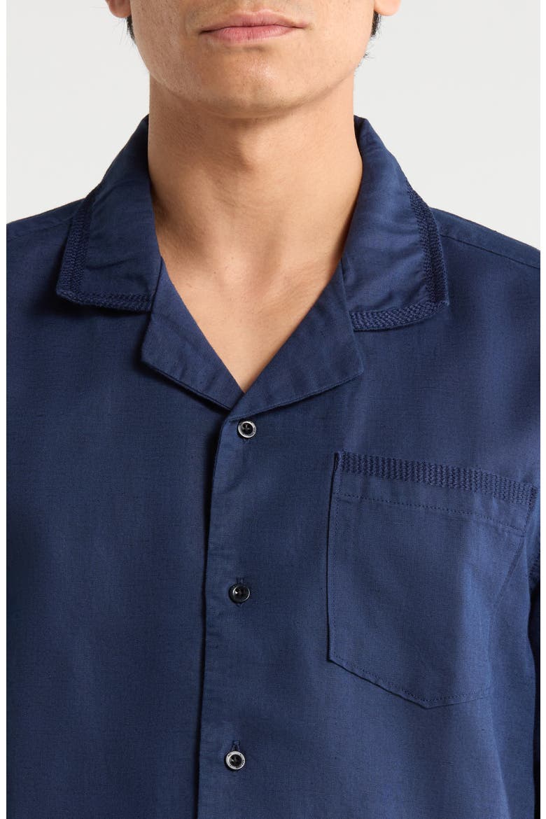 Foster Linen & Cotton Camp Shirt, Alternate, color, DEEP NAVY