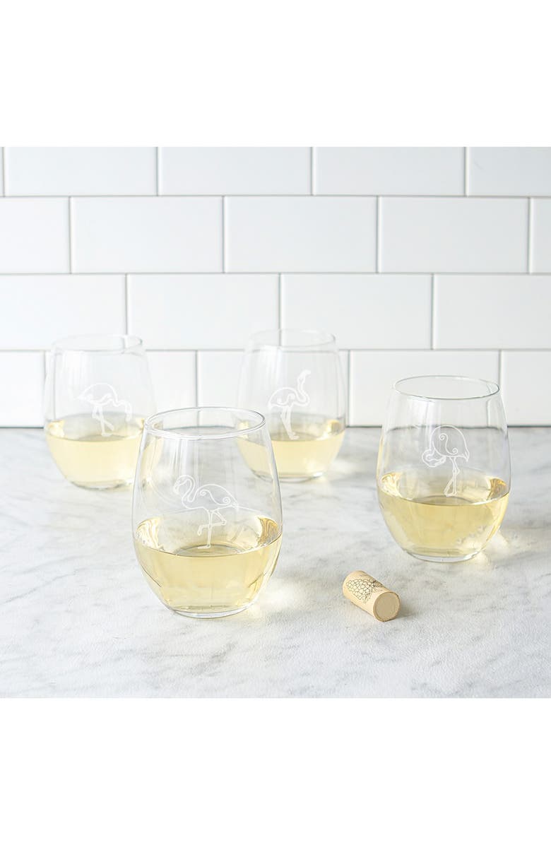 Cathy's Concepts Theme Etched Set of 4 Stemless Wine Glasses, Alternate, color,