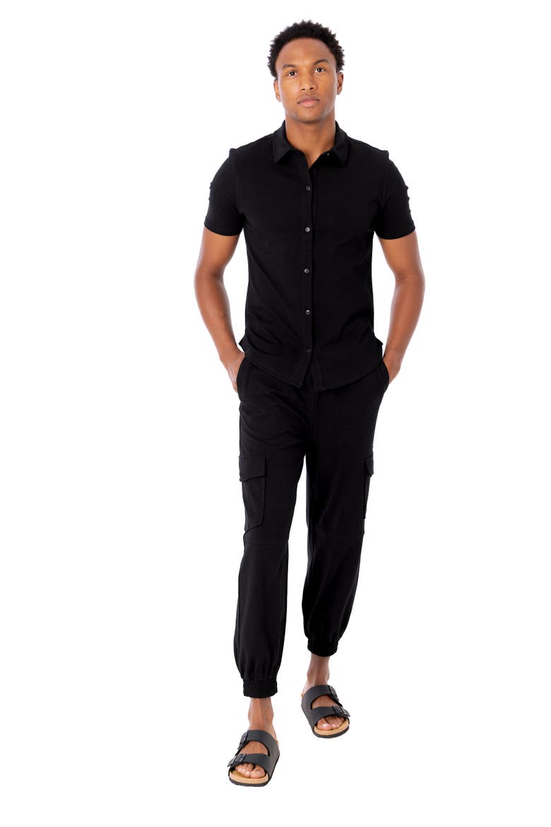 Cuba Short Sleeve Button Up Shirt, Alternate, color, Black Solid