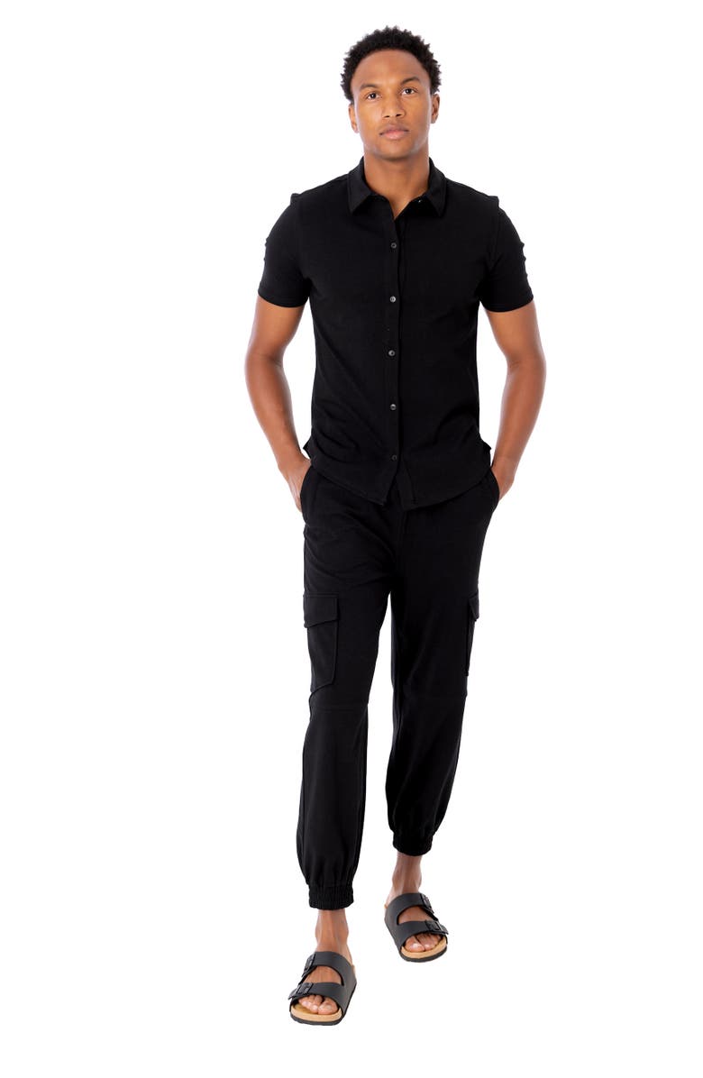 Dai Moda Cuba Short Sleeve Button Up Shirt, Alternate, color, Black