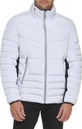 Kenneth Cole New York Faux Memory Full Zip Mixed Quilted Puffer Jacket