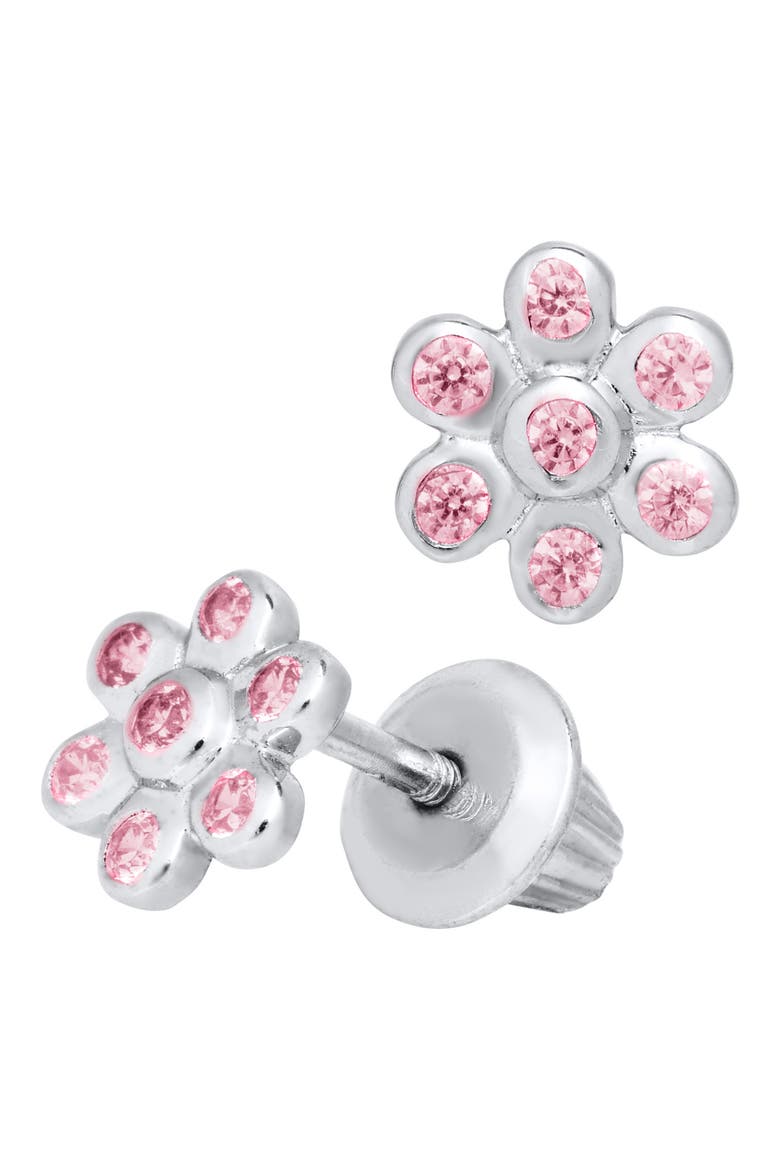 Sterling Silver & Cubic Zirconia Flower Earrings, Main, color, SILVER