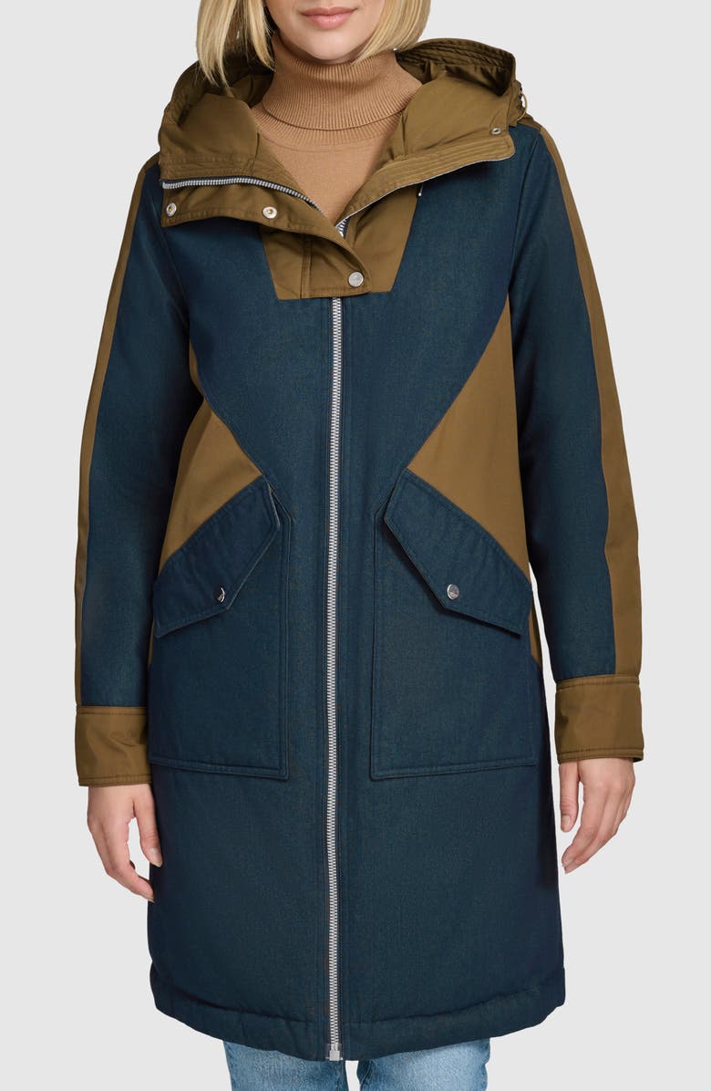 Andrew Marc Haylr Denim Hooded Parka, Main, color, 