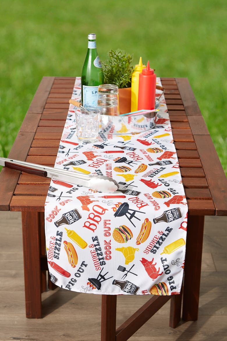 BBQ Fun Print Outdoor Table Runner, Alternate, color, BBQ Fun Print