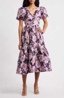 Sister Jane Floraison Floral Jacquard Puff Sleeve Dress