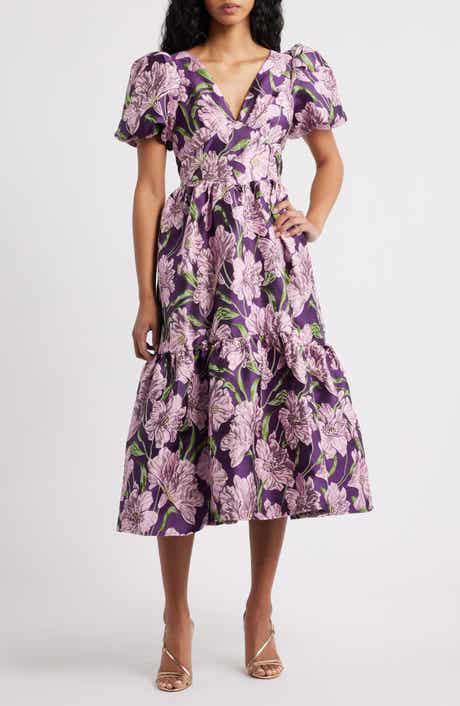 Sister Jane Floraison Floral Jacquard Puff Sleeve Dress