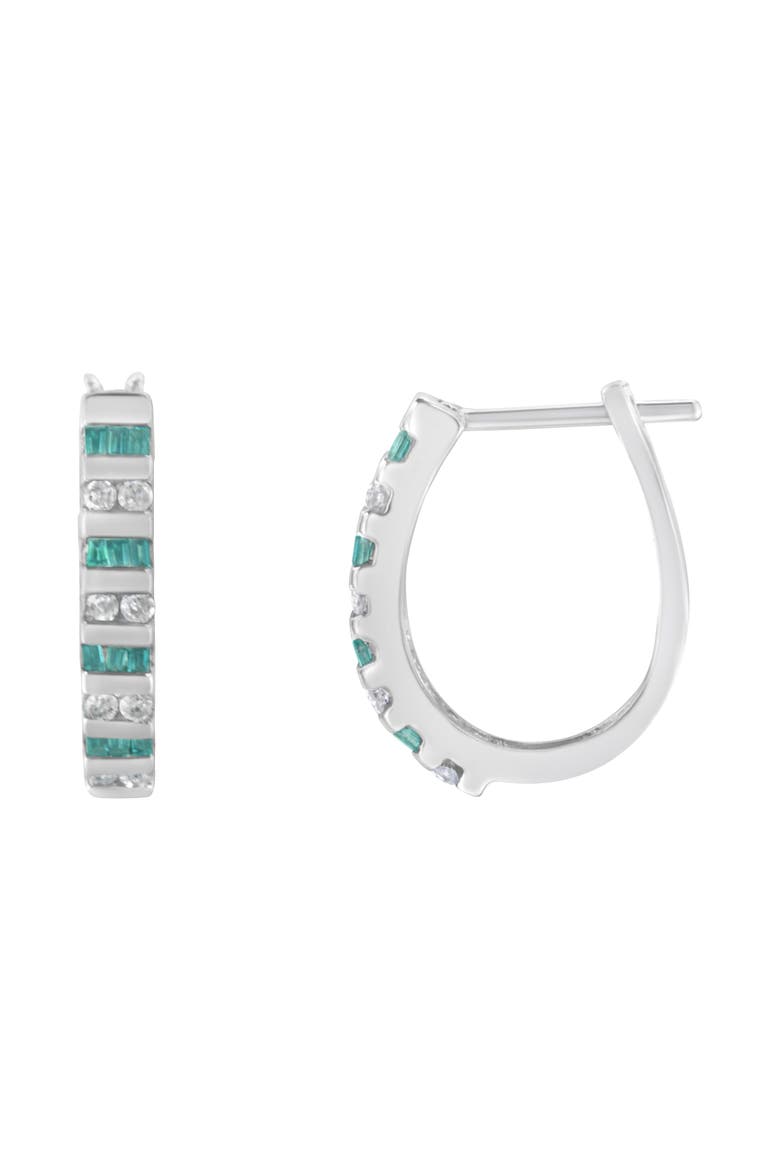10k White Gold Round and Blue Baguette 1/2 Ct Diamond Hoop Earrings, Alternate, color, White