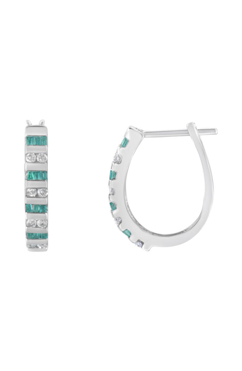 Haus of Brilliance 10k White Gold Round and Blue Baguette 1/2 Ct Diamond Hoop Earrings, Alternate, color, White