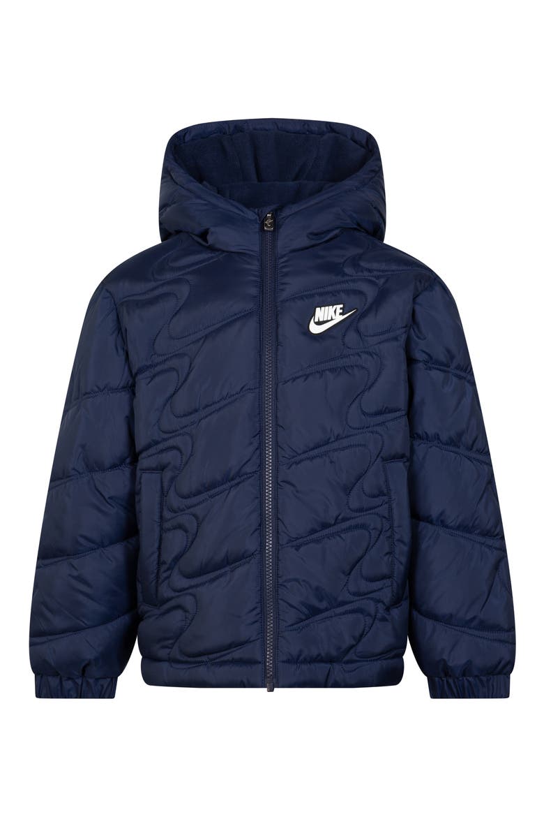 Kids' Swoosh Quilted Hooded Puffer Jacket, Main, color, MIDNIGHT NAVY