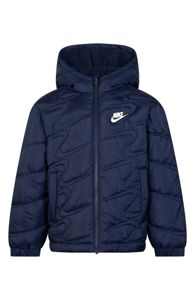 Nike Kids' Swoosh Quilted Hooded Puffer Jacket, Main, color, Midnight Navy