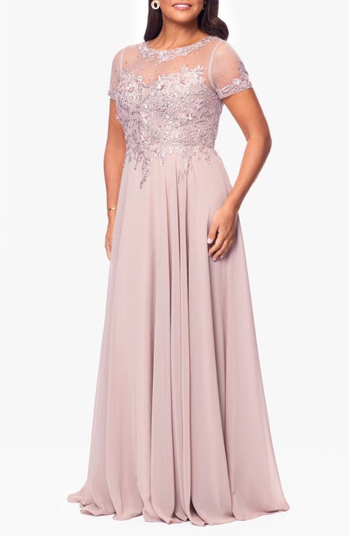 Xscape Evenings Beaded Mesh Gown In Taupe