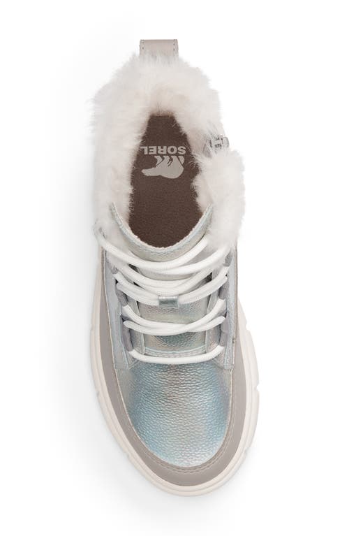 Sorel Kid's Explorer Iii Iridescent Calf Suede Boots, Kids In Pure Silver/chrome Grey