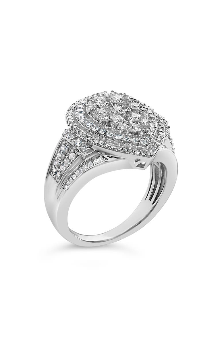 Sterling Silver 1 Cttw Diamond Pear-Shaped Triple Halo Cluster Ring, Alternate, color, Silver