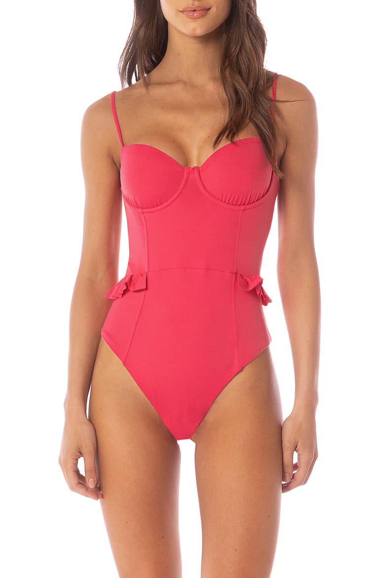 Bree Ruffle Reversible One-Piece Swimsuit, Main, color, RED