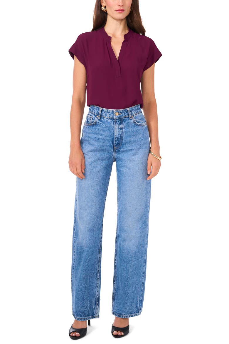 Split Neck Georgette Top, Alternate, color, MULBERRY