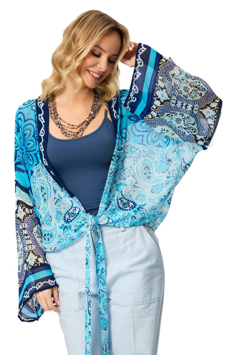 Paisley Tie Front Tunic, Alternate, color, BLUE