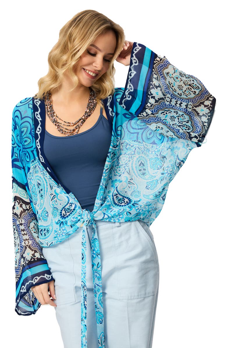 SAACHI Paisley Tie Front Tunic, Alternate, color, Blue