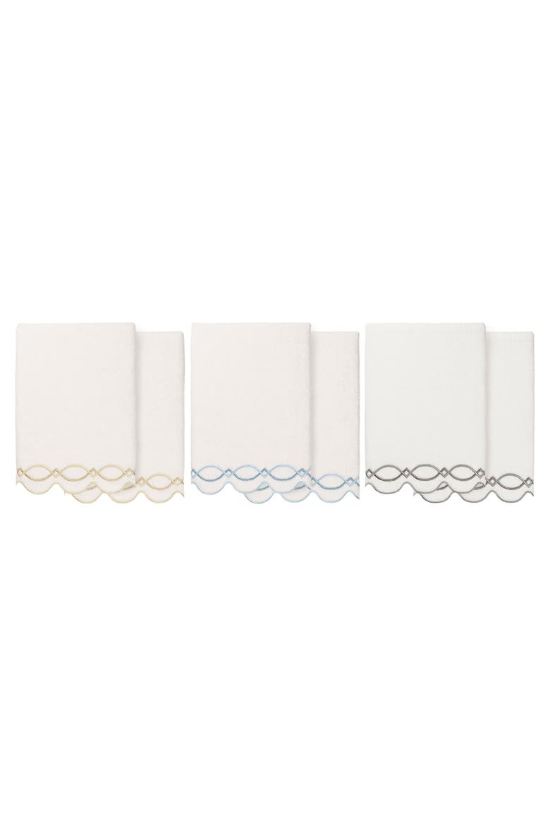 Diamond Chain Scalloped 2-Piece Bath Towel Set, Alternate, color, WHITE/ BEIGE