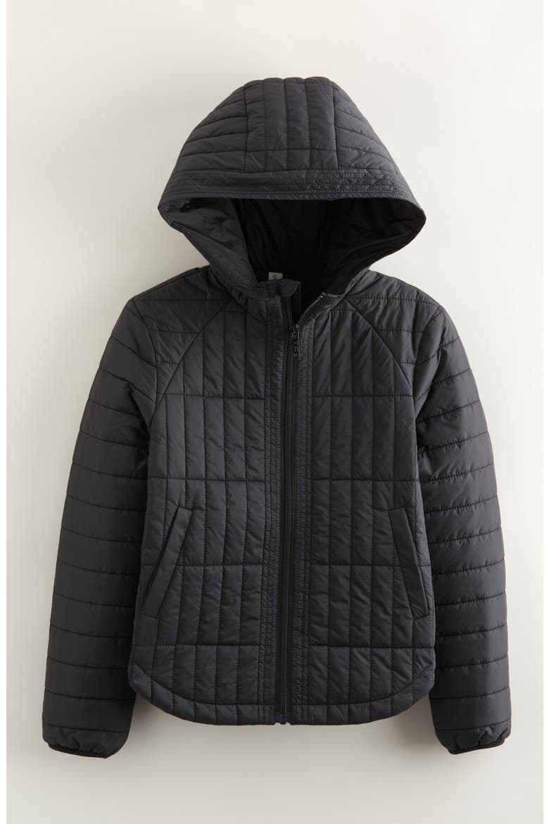 Kids' Quilted Hooded Jacket, Main, color, BLACK