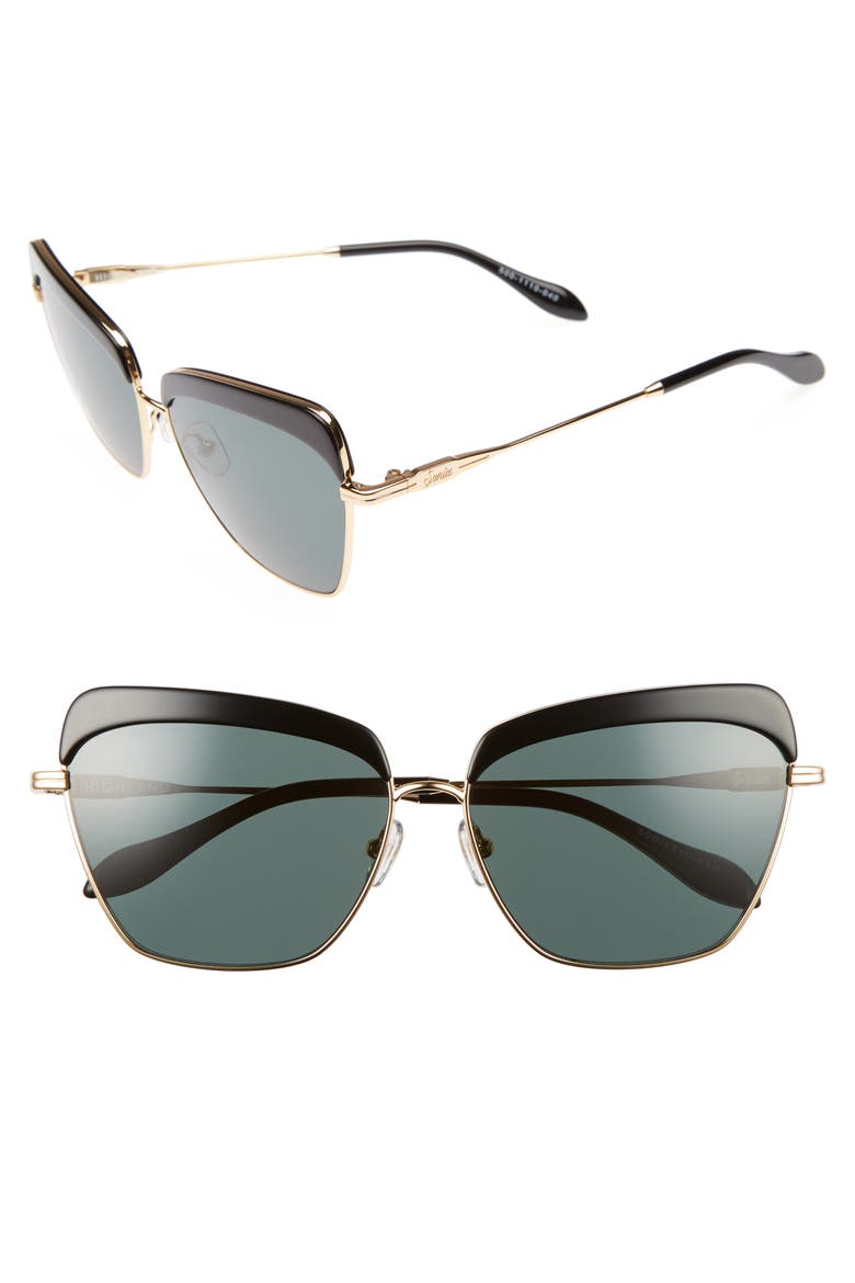 Highland 61mm Square Sunglasses, Alternate, color, GREEN SOLID/ BLACK GOLD