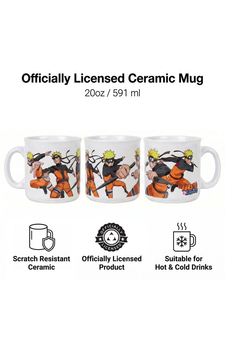 20 oz Naruto Shippuden Fight Action Ceramic Camper Mug, Alternate, color, White