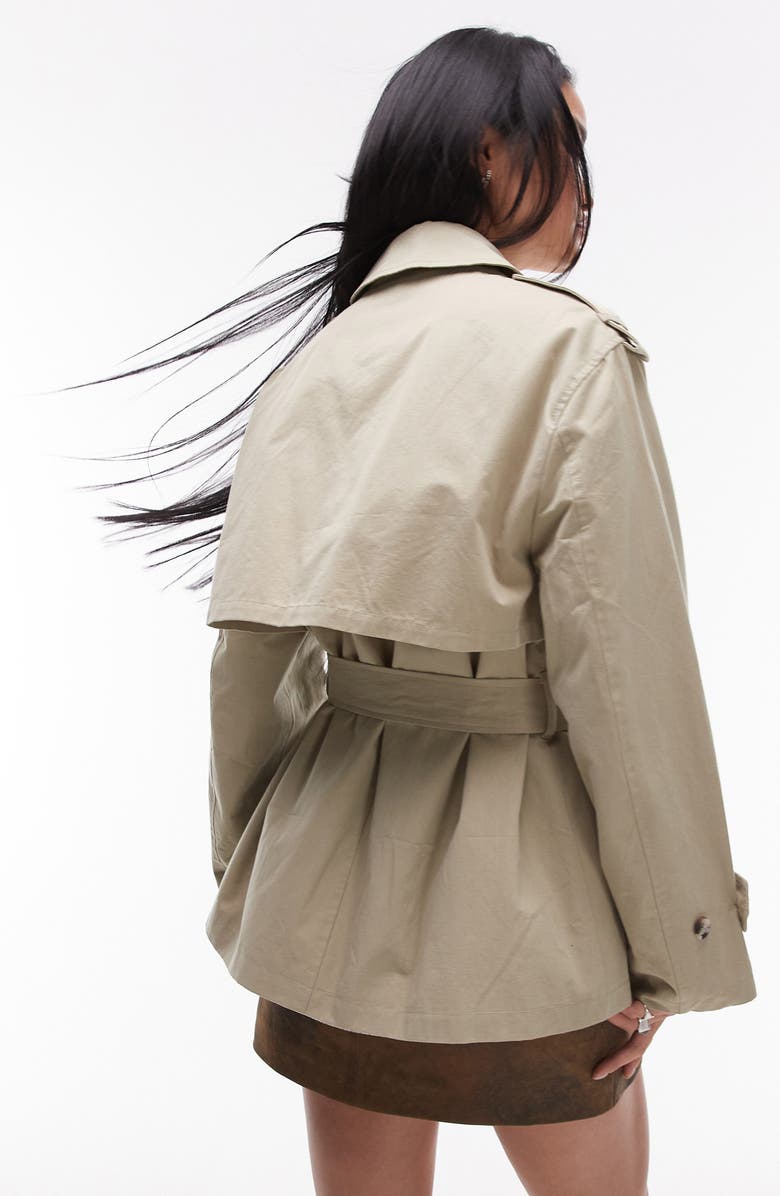 Topshop Short Cotton Trench Coat, Alternate, color,