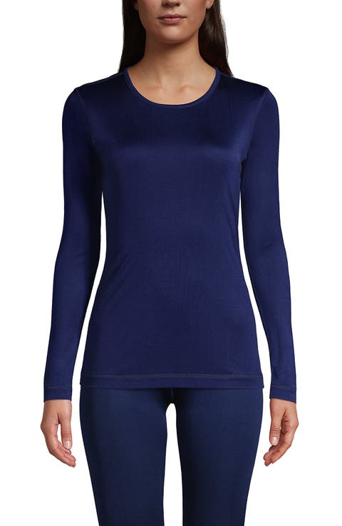 Lands' End Silk Interlock Long Sleeve Crewneck Long Underwear Top
