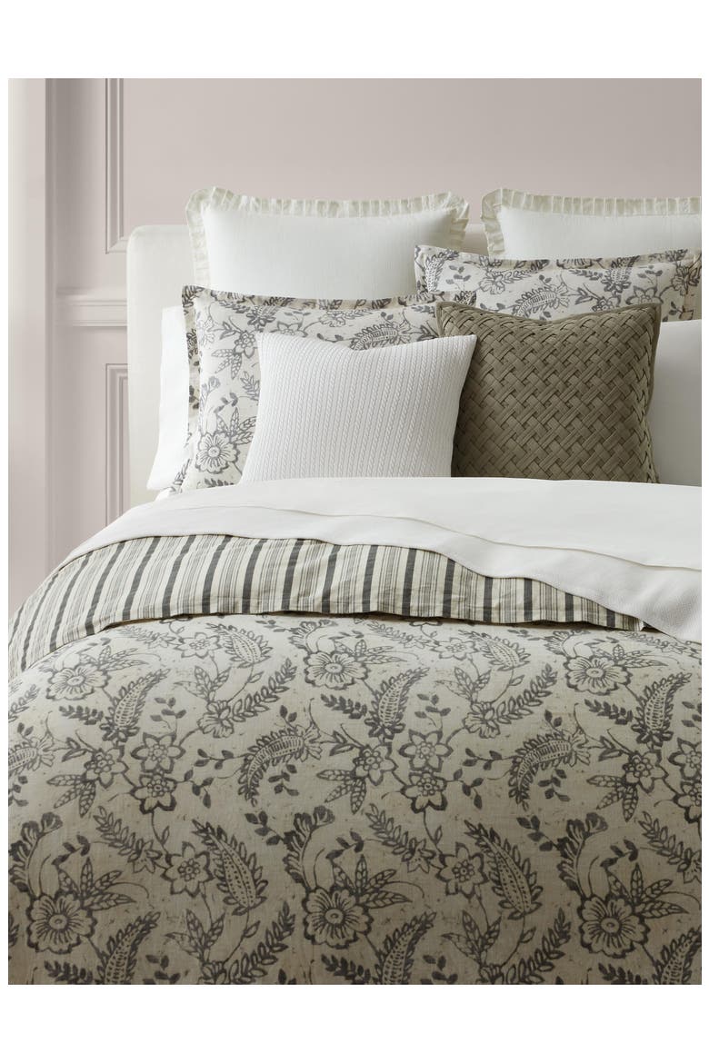 Sara Paisley & Stripe Reversible Cotton Duvet Cover & Sham Set, Main, color, GREY