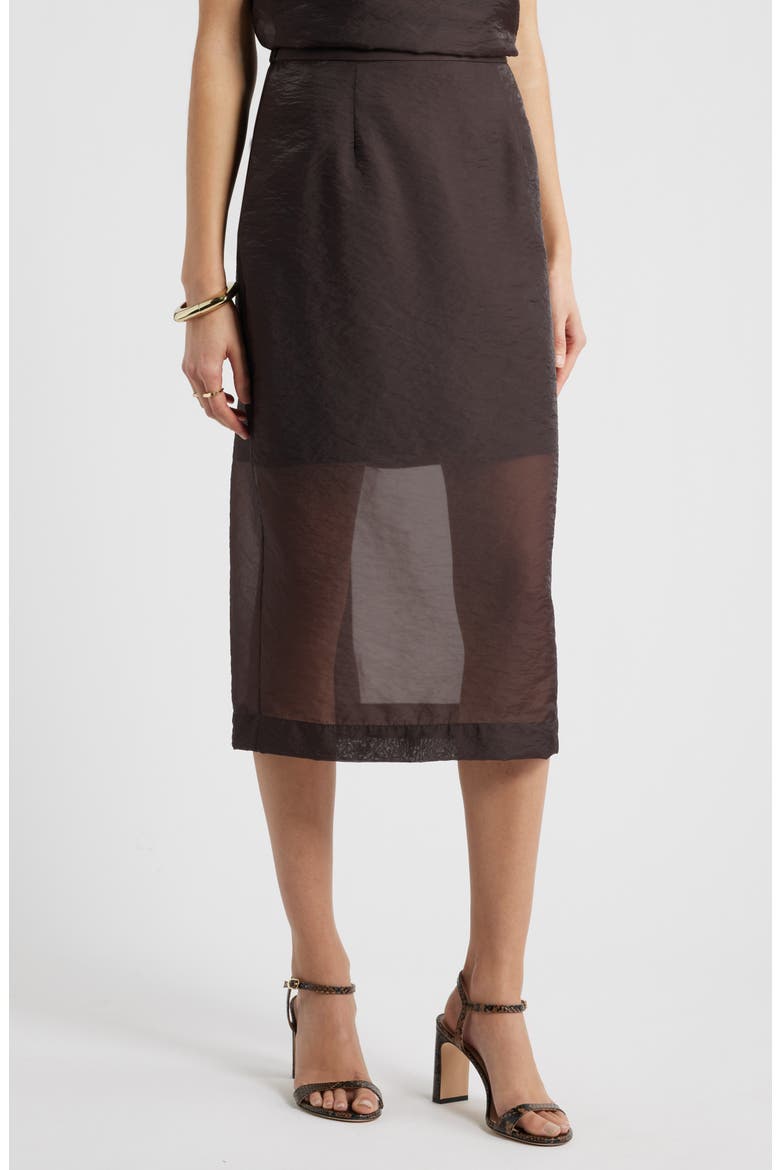 Organza Midi Pencil Skirt, Main, color, BROWN COFFEE