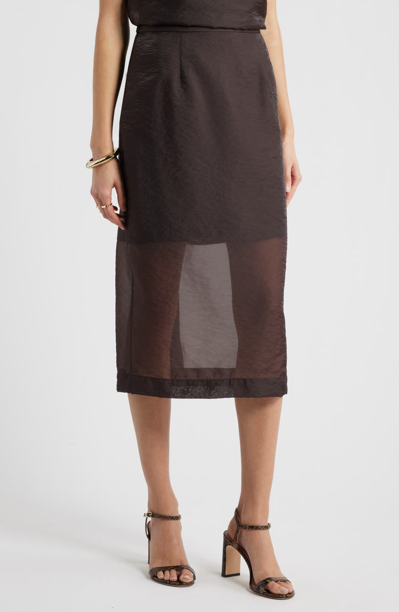 Nordstrom Organza Midi Pencil Skirt, Main, color, Brown Coffee