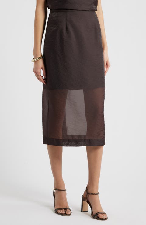 Organza Midi Pencil Skirt