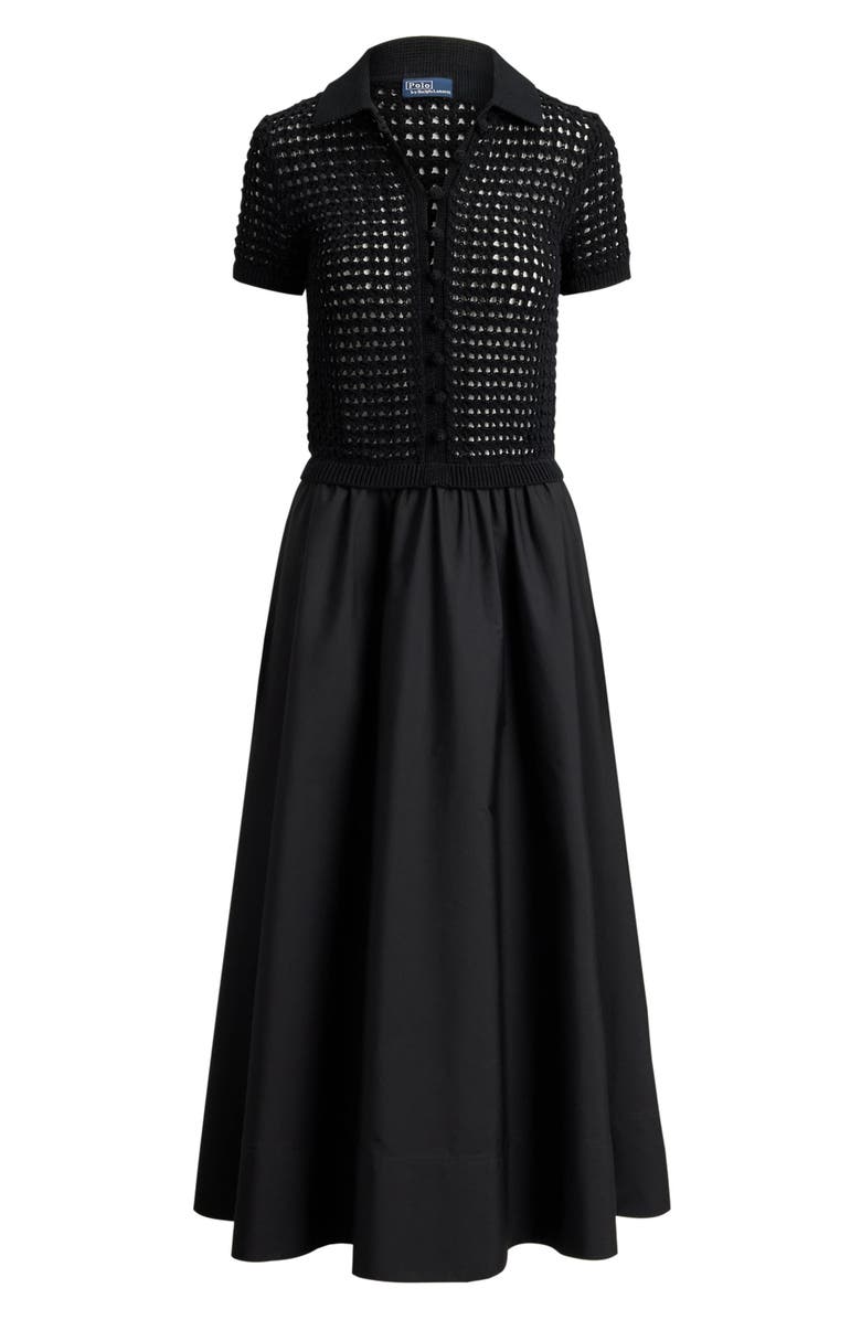 Polo Ralph Lauren Open Stitch Bodice Mixed Media Cotton Dress, Alternate, color, Polo Black