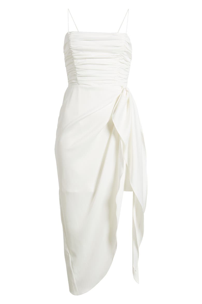 Ruched Bodice Satin Midi Dress, Alternate, color, IVORY