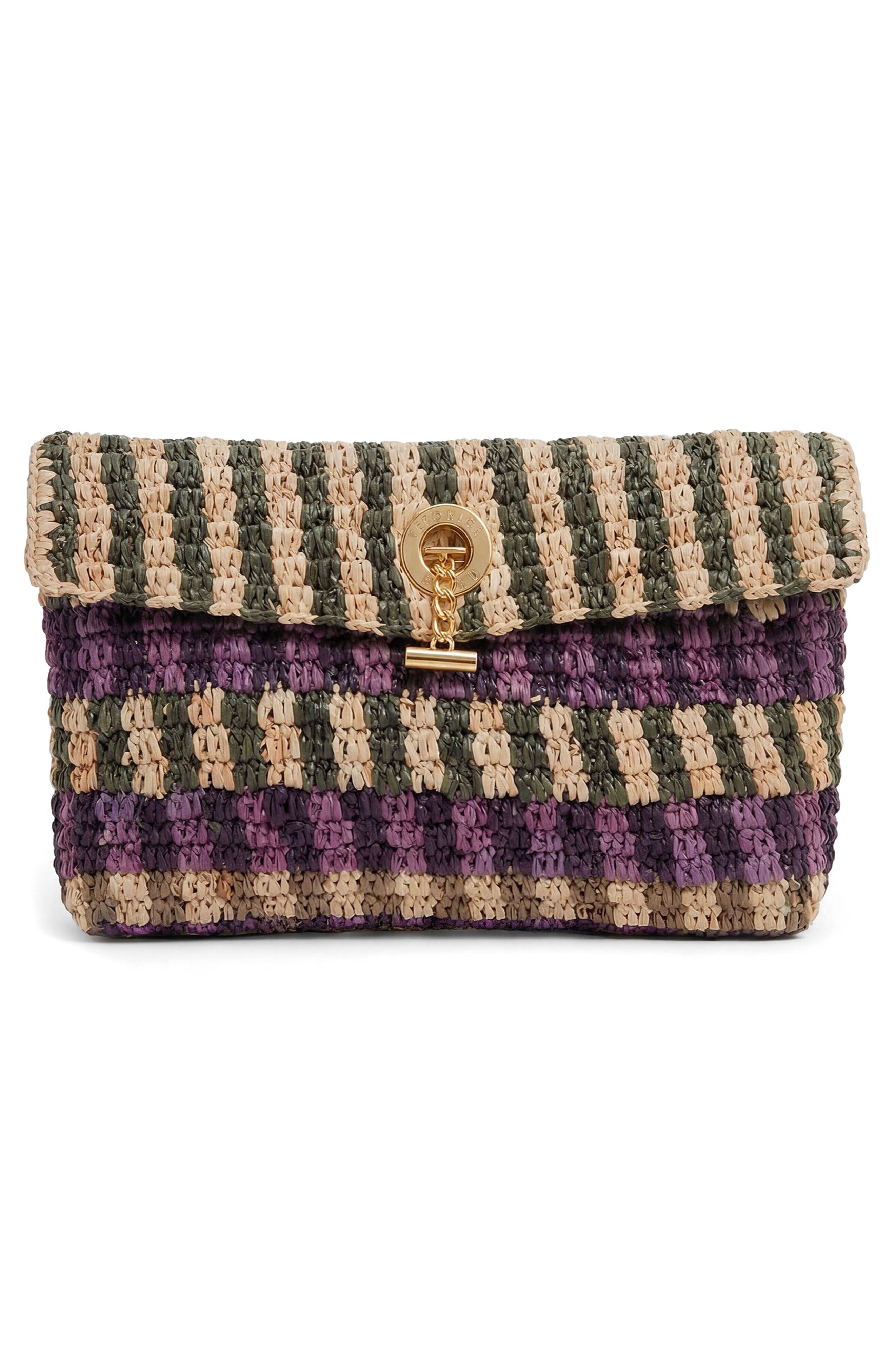 Veronica Beard Anchor Raffia Clutch, Alternate, color, Purple Multi
