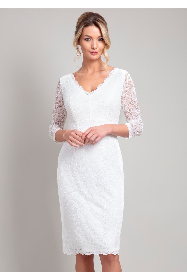 Anya V-Neck Lace Wedding Dress, Alternate, color, Ivory