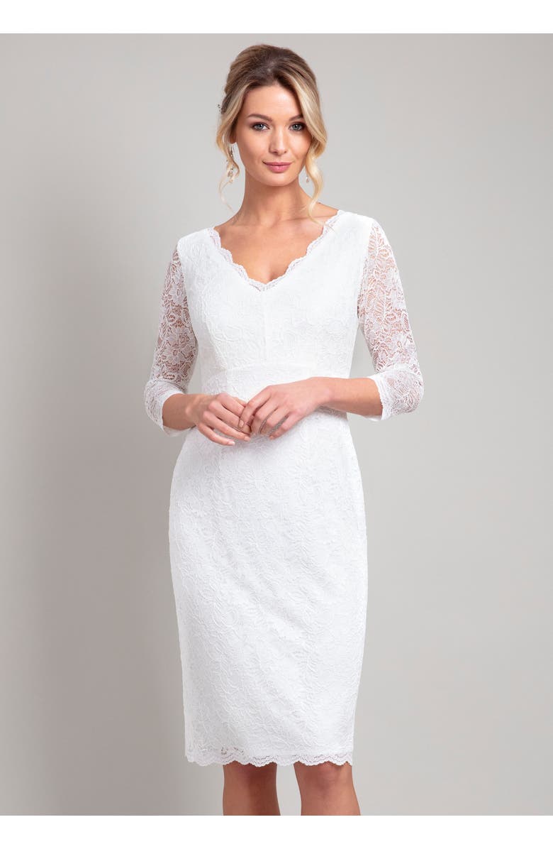Alie Street London Anya V-Neck Lace Wedding Dress, Alternate, color, Ivory