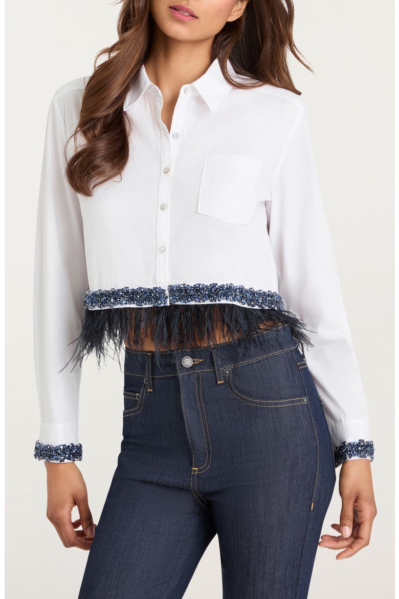 Sylvan Feather Sequin Crop Shirt, Main, color, WHITE/ BLUEBELL