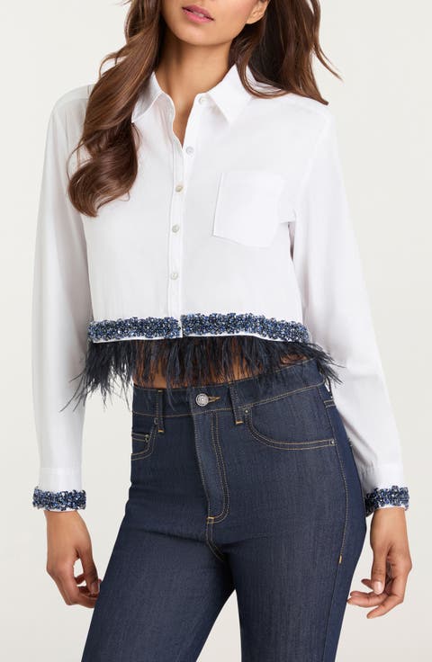 Sylvan Feather Sequin Crop Shirt