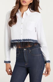 Cinq à Sept Sylvan Feather Sequin Crop Shirt