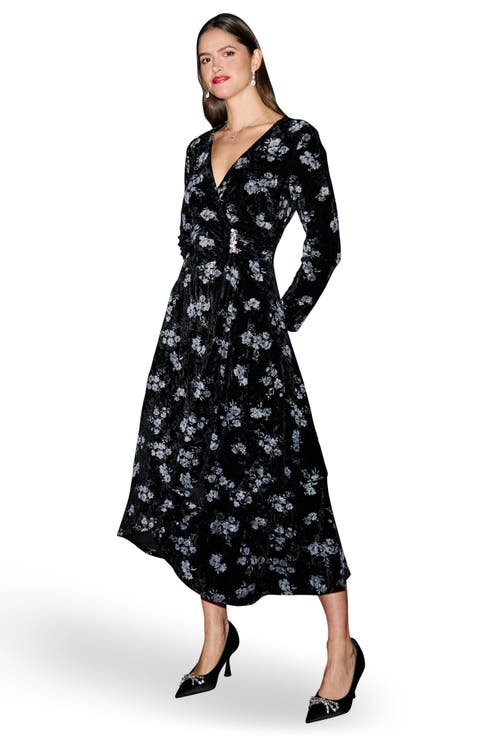 Floral Velvet Midi Wrap Dress