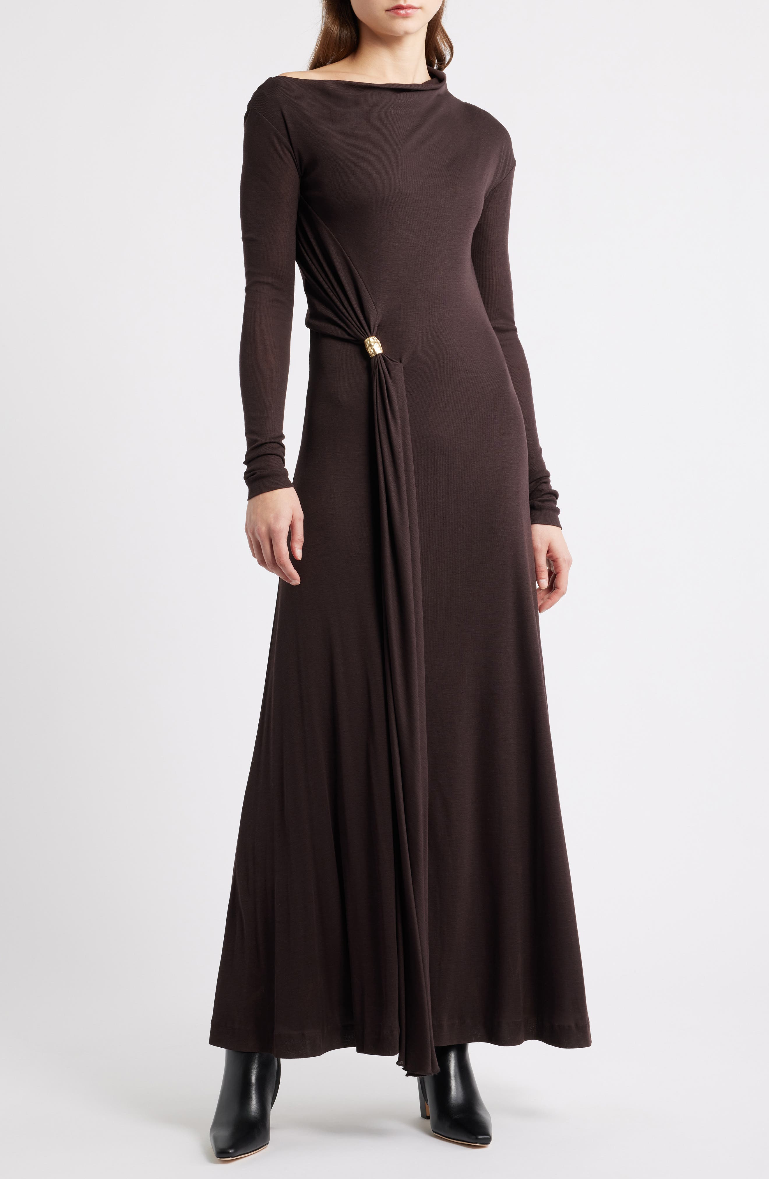 BOSS Evargo One-Shoulder Long Sleeve Gown