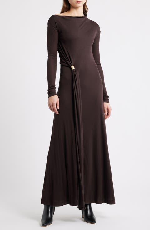 Evargo One-Shoulder Long Sleeve Gown