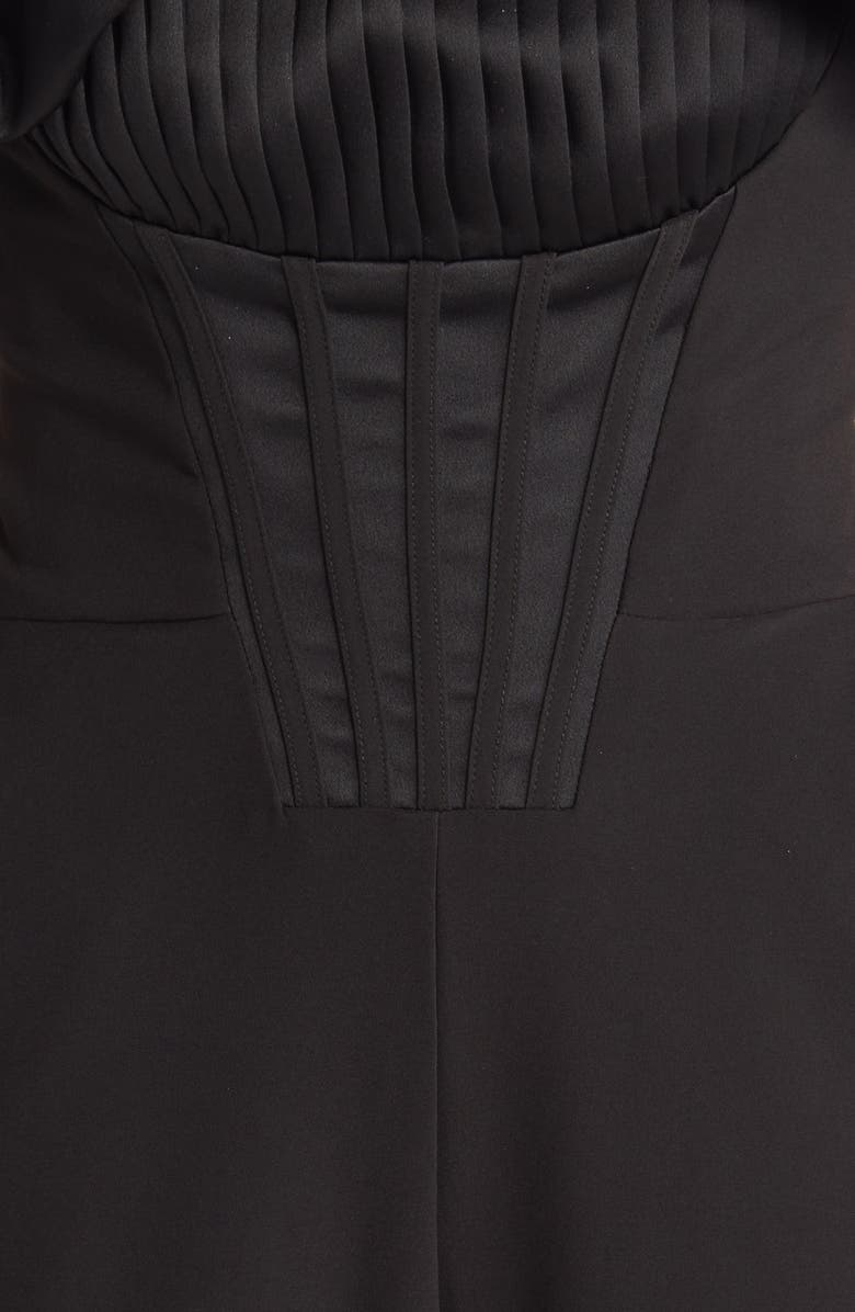 Lavish Alice Pleated Corset Off the Shoulder Satin Jumpsuit, Alternate, color,