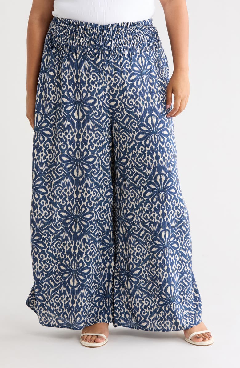 Vince Camuto Smocked Waist Wide Leg Pants, Main, color, Oceanside