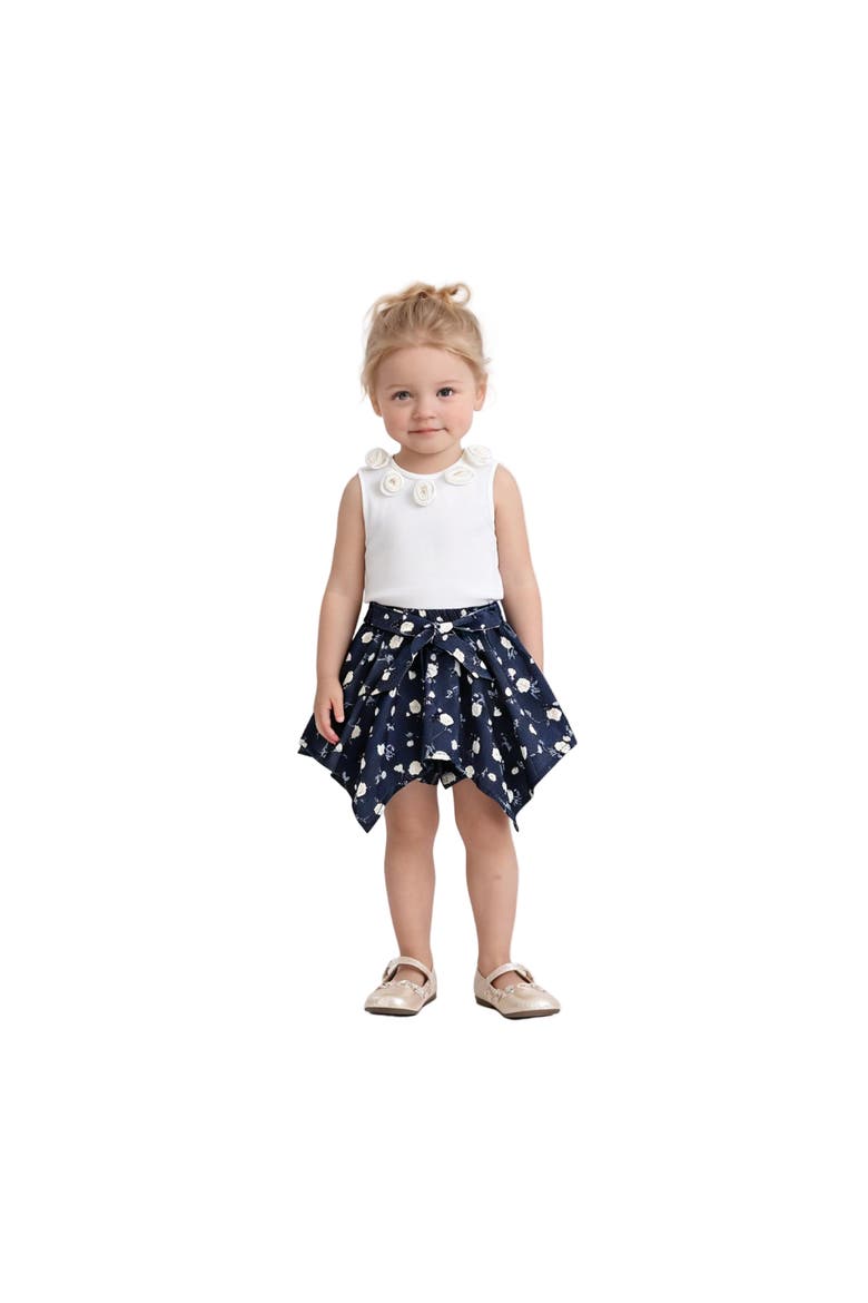 Floral Bow Short Set, Alternate, color, Navy